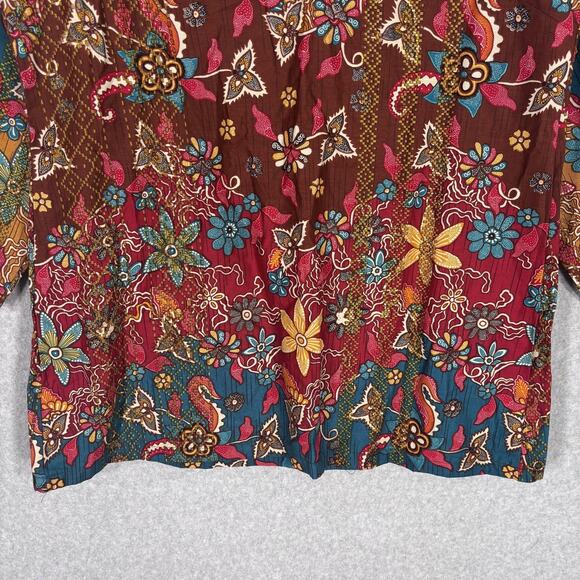 Dewi Fortuna Tunic Top XXL Batik Floral Textured Artsy Gypsy Bali Print Boho - Picture 3 of 12